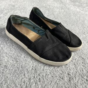 TOMS Girls Canvas Slip On Shoes 6 Black Flats Basic Neutral Casual